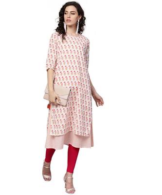 Indo Era Pink printed A-line Kurta 1