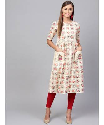 Indo Era Cream embroidered A-line Kurta 1