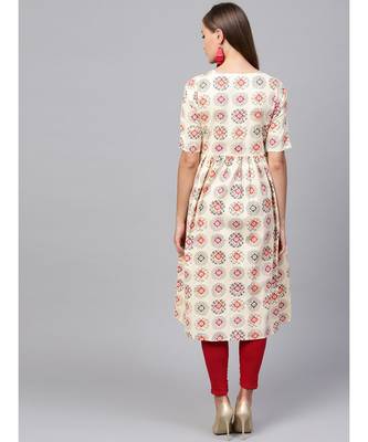 Indo Era Cream embroidered A-line Kurta 2