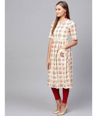 Indo Era Cream embroidered A-line Kurta 3