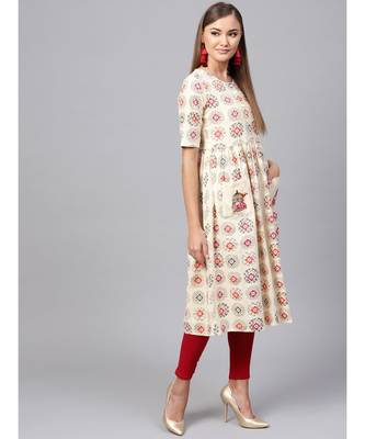 Indo Era Cream embroidered A-line Kurta 4