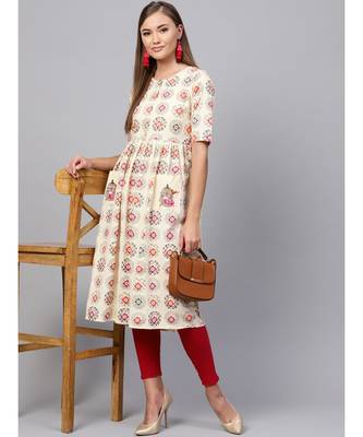 Indo Era Cream embroidered A-line Kurta 5