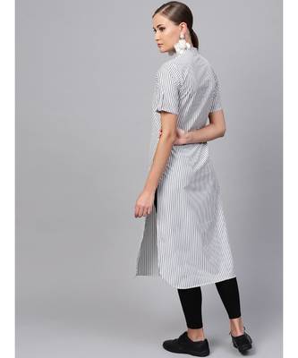 Indo Era White Striped Straight Kurtas 2