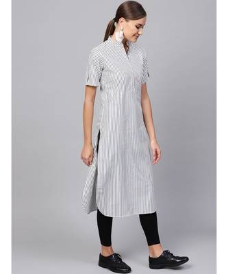 Indo Era White Striped Straight Kurtas 3