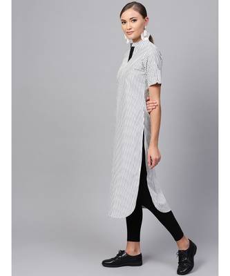 Indo Era White Striped Straight Kurtas 4