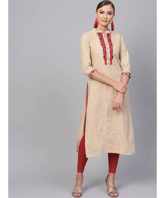 Indo Era Beige Embroidered Straight Kurtas 1