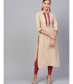 Indo Era Beige Embroidered Straight Kurtas