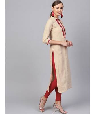 Indo Era Beige Embroidered Straight Kurtas 3