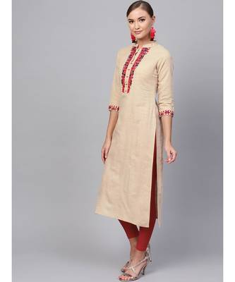 Indo Era Beige Embroidered Straight Kurtas 4