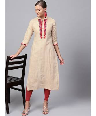 Indo Era Beige Embroidered Straight Kurtas 5