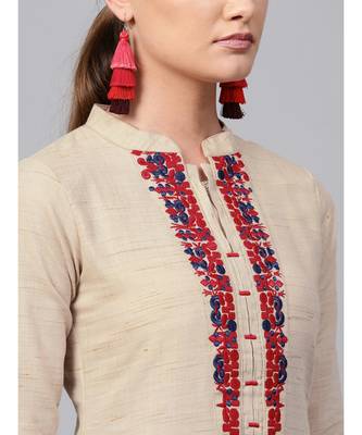 Indo Era Beige Embroidered Straight Kurtas 6