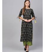 Indo Era Navy Blue Ethnic Motifs Straight Kurtas