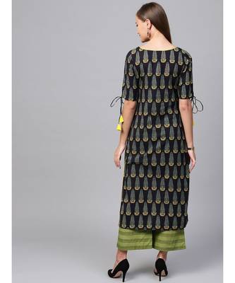 Indo Era Navy Blue Ethnic Motifs Straight Kurtas 2