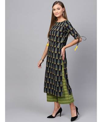 Indo Era Navy Blue Ethnic Motifs Straight Kurtas 3