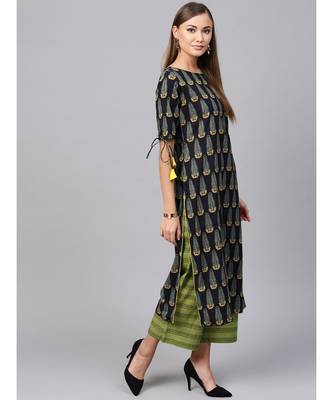 Indo Era Navy Blue Ethnic Motifs Straight Kurtas 4