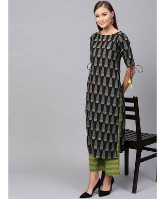 Indo Era Navy Blue Ethnic Motifs Straight Kurtas 5