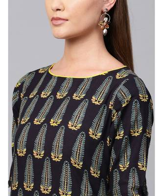 Indo Era Navy Blue Ethnic Motifs Straight Kurtas 6