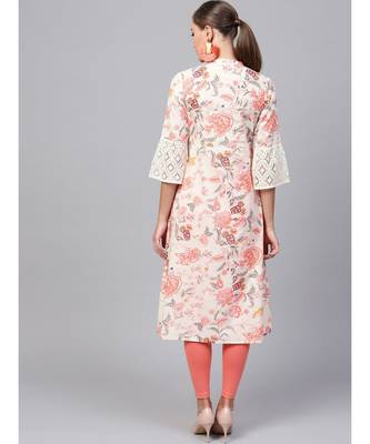 Indo Era Off White Floral A-Line Kurtas 2