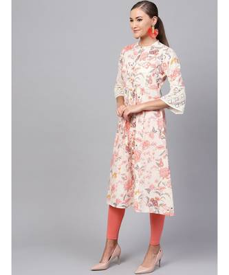 Indo Era Off White Floral A-Line Kurtas 3