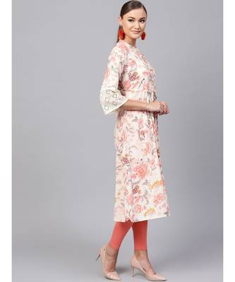 Indo Era Off White Floral A-Line Kurtas 4