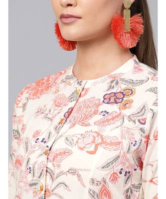 Indo Era Off White Floral A-Line Kurtas 6