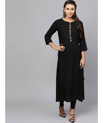Indo Era Black Embroidered A-Line Kurta 1