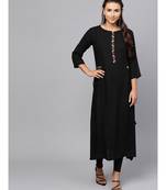 Indo Era Black Embroidered A-Line Kurta