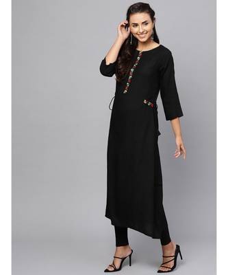 Indo Era Black Embroidered A-Line Kurta 3