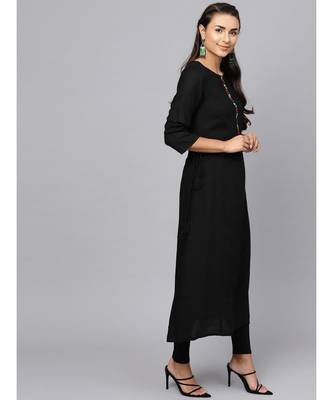 Indo Era Black Embroidered A-Line Kurta 4