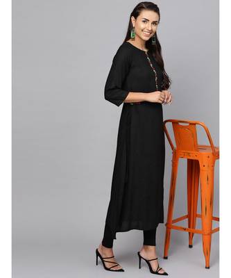 Indo Era Black Embroidered A-Line Kurta 5