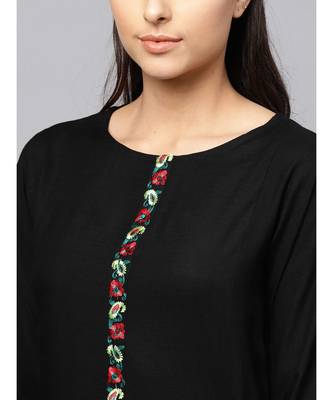 Indo Era Black Embroidered A-Line Kurta 6