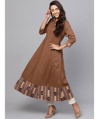 Indo Era Brown Solid Anarkali Kurtas 1