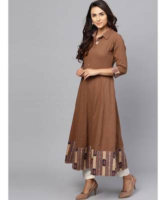 Indo Era Brown Solid Anarkali Kurtas 3