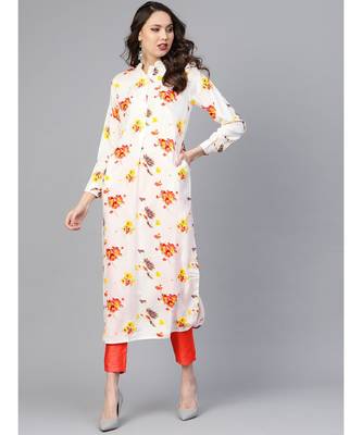 Indo Era Off White Printed Straight Kurtas 1