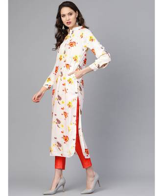 Indo Era Off White Printed Straight Kurtas 3