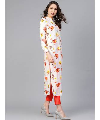 Indo Era Off White Printed Straight Kurtas 4