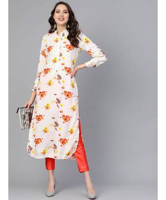 Indo Era Off White Printed Straight Kurtas 5