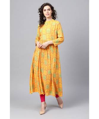 Indo Era Yellow Printed Anarkali Kurtas 1
