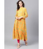 Indo Era Yellow Printed Anarkali Kurtas
