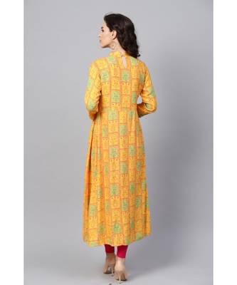 Indo Era Yellow Printed Anarkali Kurtas 2