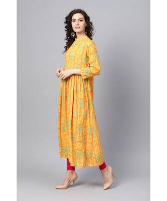 Indo Era Yellow Printed Anarkali Kurtas 3