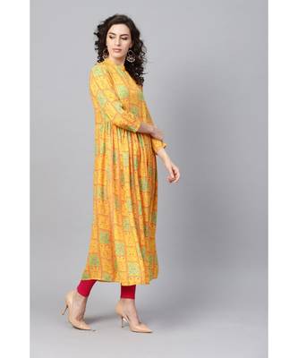 Indo Era Yellow Printed Anarkali Kurtas 4