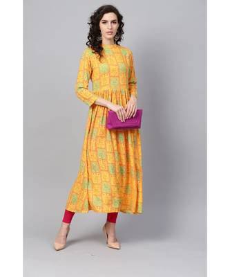 Indo Era Yellow Printed Anarkali Kurtas 5