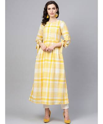 Indo Era Yellow Woven Design A-Line Kurtas 1