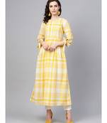 Indo Era Yellow Woven Design A-Line Kurtas