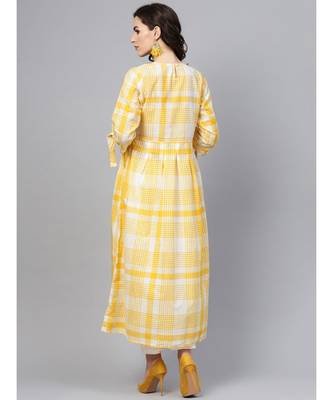 Indo Era Yellow Woven Design A-Line Kurtas 2
