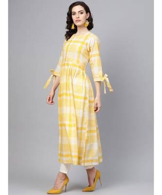 Indo Era Yellow Woven Design A-Line Kurtas 3