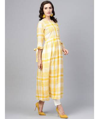 Indo Era Yellow Woven Design A-Line Kurtas 4