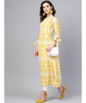 Indo Era Yellow Woven Design A-Line Kurtas 5