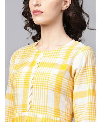 Indo Era Yellow Woven Design A-Line Kurtas 6